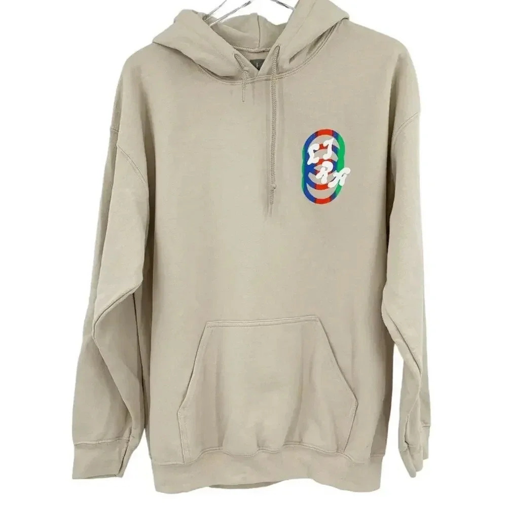 Lira Men’s Size Large Graphic Print Tan Consell Fleece Hoodie Sweater